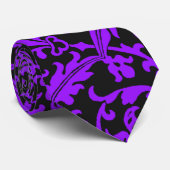 紫ファンキーと黒の葉柄 ネクタイ (ロール)