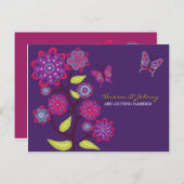 紫ファンキーの花の結婚式の日付保存 案内ポストカード (正面/裏面)