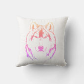 紫ファンキーピンクイエローウルフ顔ヘッドスケッチ クッション (裏面)