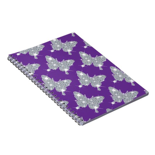 紫ファンキーフェイクの上に輝くダイヤモンドの蝶 ノートブック (右側)