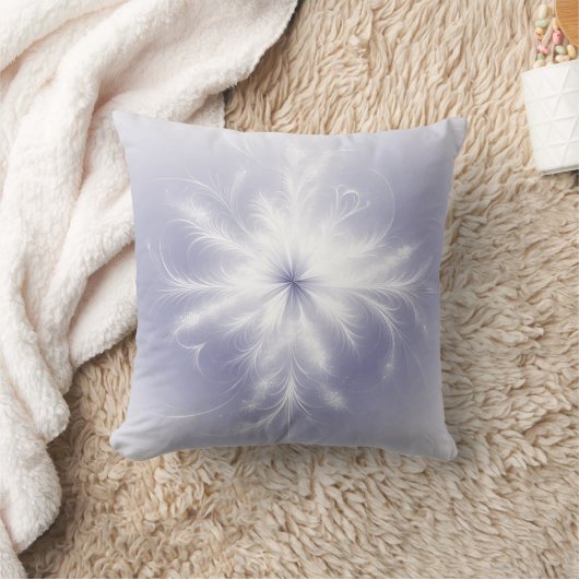 紫ファンシーの上の白い雪の結晶 クッション (ブランケット)