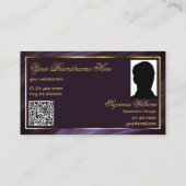 紫ファンシー王室の金ゴールドクラウンのロゴ写真QRコード 名刺 (裏面)