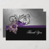 紫フェイクのヴィンテージブ結婚ルック サンキューカード (正面/裏面)
