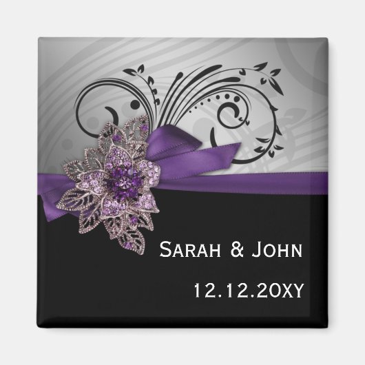 紫フェイクのヴィンテージブ結婚ルック マグネット (正面)