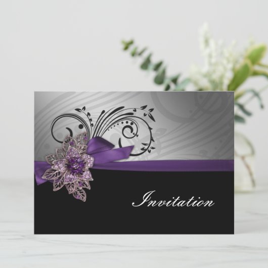 紫フェイクのヴィンテージブ結婚ルック 招待状 (スタンド正面)