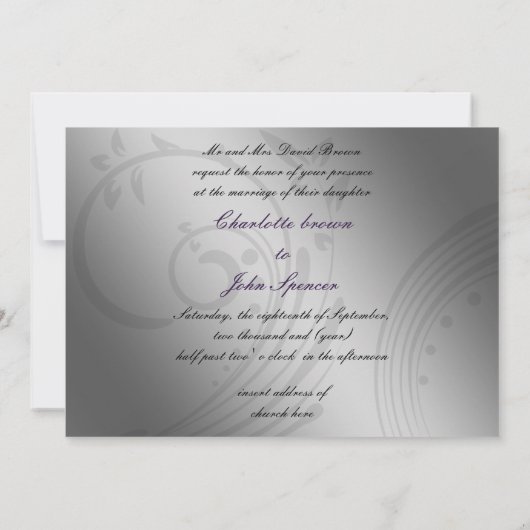 紫フェイクのヴィンテージブ結婚ルック 招待状 (裏面)