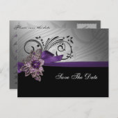 紫フェイクのヴィンテージブ結婚ルック 案内ポストカード (正面/裏面)