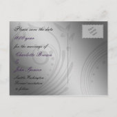 紫フェイクのヴィンテージブ結婚ルック 案内ポストカード (裏面)