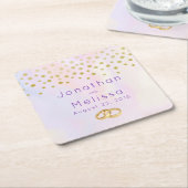 紫フェイクの水彩の金ゴールド紙吹雪 スクエアペーパーコースター (アングル)