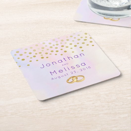 紫フェイクの水彩の金ゴールド紙吹雪 スクエアペーパーコースター (アングル)