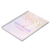 紫フェイクの水彩の金ゴールド紙吹雪 ノートブック (左側)