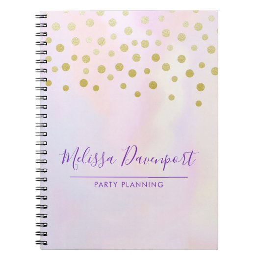紫フェイクの水彩の金ゴールド紙吹雪 ノートブック (正面)