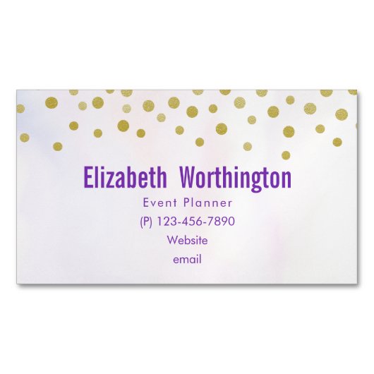 紫フェイクの水彩の金ゴールド紙吹雪 マグネット名刺 (正面)