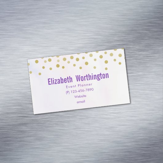 紫フェイクの水彩の金ゴールド紙吹雪 マグネット名刺 (インサイチュ)