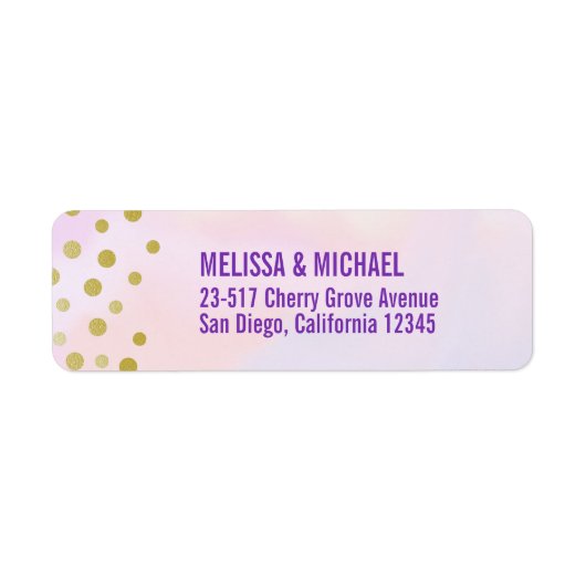 紫フェイクの水彩の金ゴールド紙吹雪 ラベル (正面)