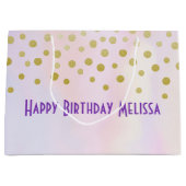 紫フェイクの水彩の金ゴールド紙吹雪 ラージペーパーバッグ (正面)