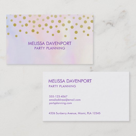 紫フェイクの水彩の金ゴールド紙吹雪 名刺 (正面/裏面)