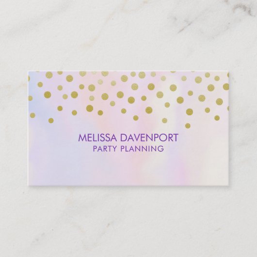 紫フェイクの水彩の金ゴールド紙吹雪 名刺 (正面)