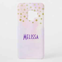 紫フェイクの水彩の金ゴールド紙吹雪 iPhone 16ケース