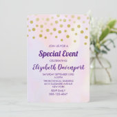 紫フェイクの水彩パーティーの金ゴールド紙吹雪 招待状 (スタンド正面)