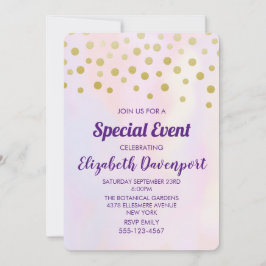 紫フェイクの水彩パーティーの金ゴールド紙吹雪 招待状