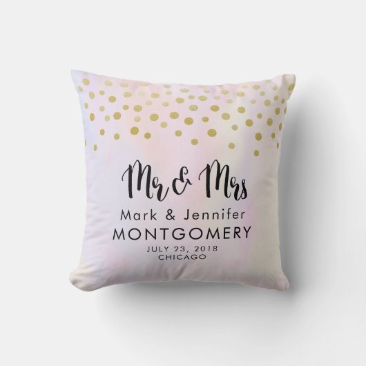 紫フェイクの水彩画の金ゴールド紙吹雪そしてミセス クッション (正面)