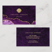 紫フェイクの金ゴールドグリッター貝殻 名刺 (正面/裏面)