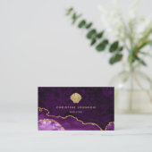 紫フェイクの金ゴールドグリッター貝殻 名刺 (スタンド正面)