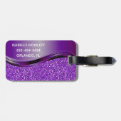 紫フェイクグリッターきらきら光る金パーソナライズされた属 ラゲッジタグ (裏面横)