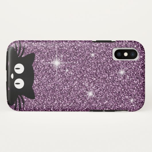 紫フェイクグリッターきらめくの猫の食感 Case-Mate iPhoneケース (裏面(横))