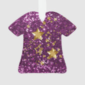 紫フェイクグリッター金ゴールド光沢のある星と紙吹雪 オーナメント (裏面)