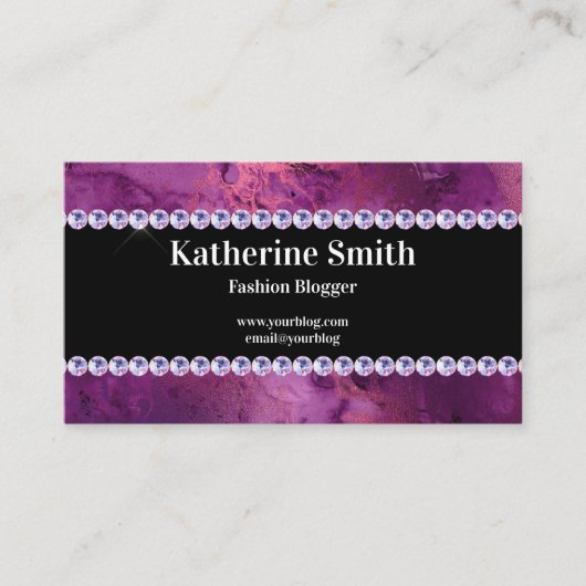 紫フェイク大理石とライン石のファッションブロガー 名刺 (正面)