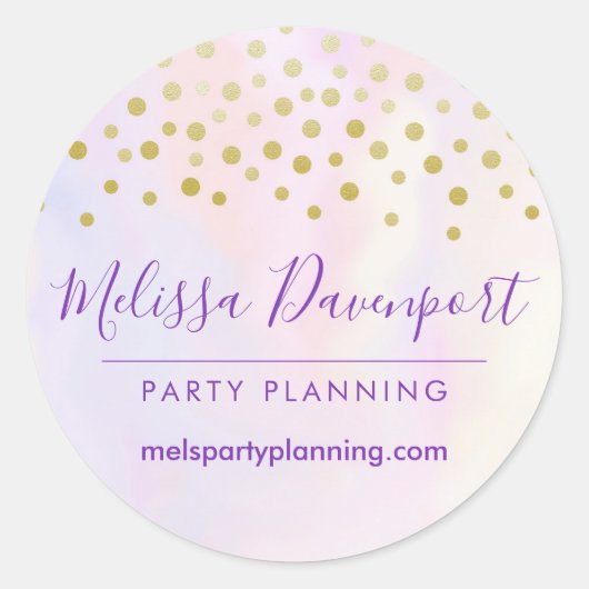 紫フェイク水彩事業の金ゴールド紙吹雪 ラウンドシール (正面)