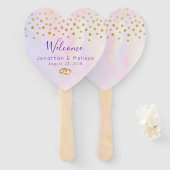 紫フェイク水色の金ゴールド結婚紙吹雪 ハンドファン (正面&裏面)