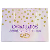 紫フェイク水色の金ゴールド結婚紙吹雪 ラージペーパーバッグ (正面)