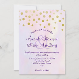 紫フェイク水色の金ゴールド結婚紙吹雪 招待状