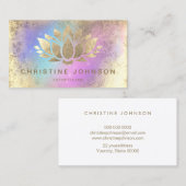 紫フェイク金ゴールド上の蓮のターコイズ 名刺 (正面/裏面)