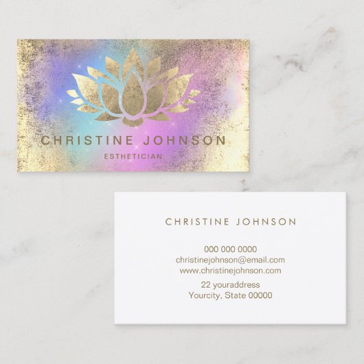 紫フェイク金ゴールド上の蓮のターコイズ 名刺 (正面/裏面)
