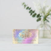 紫フェイク金ゴールド上の蓮のターコイズ 名刺 (スタンド正面)