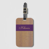 紫フェイク金ゴールド編みパーソナライズされた模様 ラゲッジタグ (正面縦)