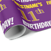 紫フェイク/模造金ゴールド「第11誕生日」 ラッピングペーパー (ロールコーナー)