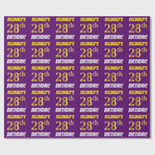 紫フェイク/模造金ゴールド「28誕生日」 ラッピングペーパー