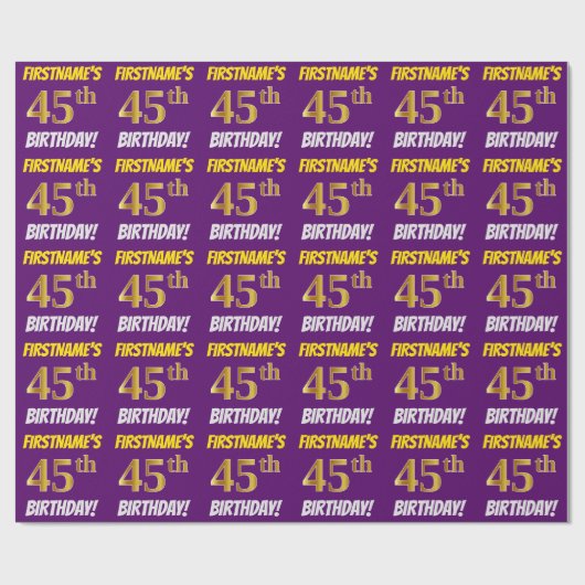 紫フェイク/模造金ゴールド「45誕生日」 ラッピングペーパー (フラット)