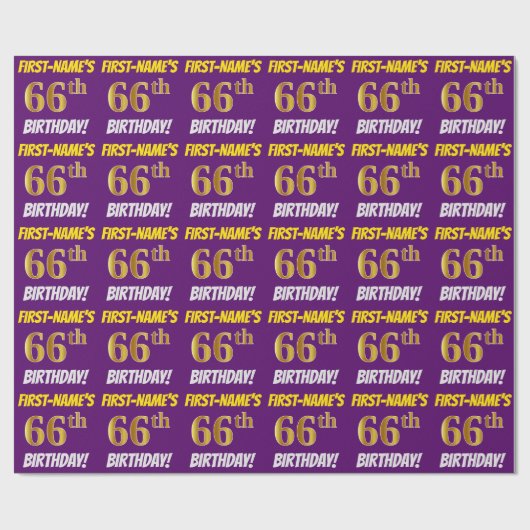 紫フェイク/模造金ゴールド「66誕生日」 ラッピングペーパー (フラット)
