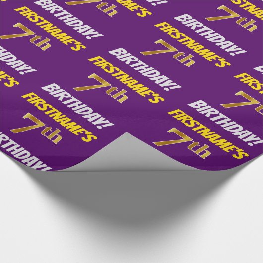 紫フェイク/模造金ゴールド「7誕生日」 ラッピングペーパー (角)