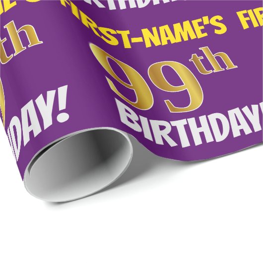 紫フェイク/模造金ゴールド「99誕生日」 ラッピングペーパー (ロールコーナー)