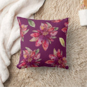 紫フェスティバル水彩ポインセチア枕 クッション (ブランケット)