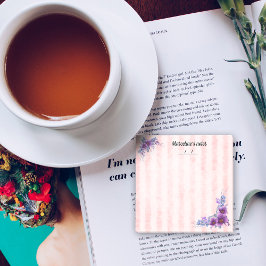 紫フェミニンの花と柔らストライプかなピンク3" x 3" ポストイット