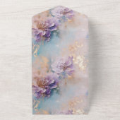 紫フェミニン青と金ゴールドフローラ オールインワン招待状 (外側)