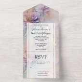 紫フェミニン青と金ゴールドフローラ オールインワン招待状 (内側)